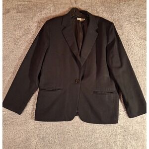 Pendleton Petite Black Blazer Jacket Size 18P USA Fabric Single Button Formal